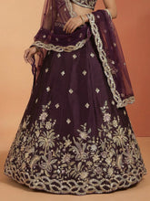 Wine tissue embroidered lehenga
