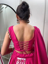 Blended pink and white mirror work Lehenga