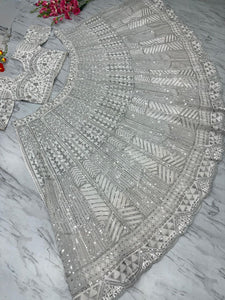 White lehenga with silver embroidery
