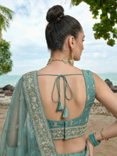 Turquoise chiffon zari embroidered lehenga