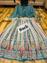 Niks collection - teal blue crepe silk printed lehenga