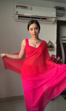 One minute red and cerise pink shaded saree