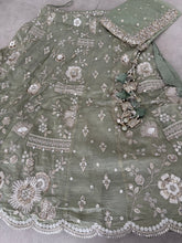 Pista Green Embroidered tissue fabric Lehenga