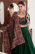 Tussar silk Lehenga with gamthi work readymade in bottle green