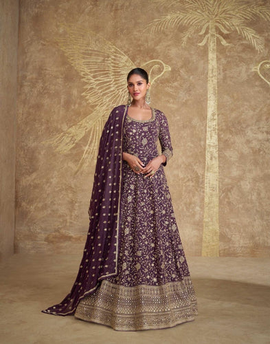 Janisha -  wine sparkly georgette anarkali suit readymade