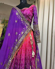 Ombre shaded bandhej print purple and pink Lehenga