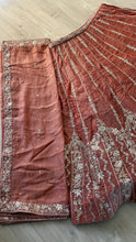 Peachy pink chiffon zari embroidered lehenga