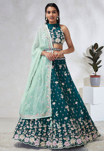 Green Lehenga with contrasting dupatta