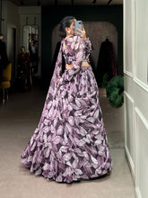 Graceful tabby silk printed Lehenga in coffee (skirt stitched)