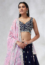 Navy blue Lehenga with floral dupatta