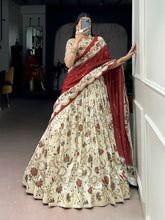 Off white Tussar silk foil printed lehenga (skirt stitched)