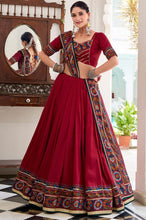 Tussar silk Lehenga with gamthi work readymade in red