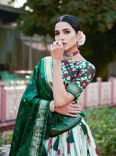Tussar silk floral and patola print Lehenga in green