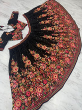 Black floral and sequins partywear lehenga