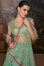 Sea green Organza silk readymade Lehenga (elbow length sleeves attached)