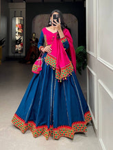 Blue and pink pure cotton readymade Lehenga