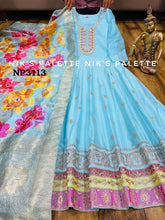 Niks - blue modal chanderi silk anarkali (plus size too up to UK 30)