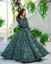 Bottle green velvet sequinned Lehenga