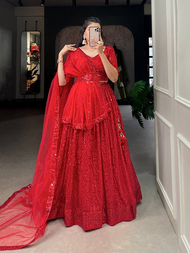 Red sequinned Lehenga (lightweight)