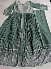 Sage green front slit anarkali