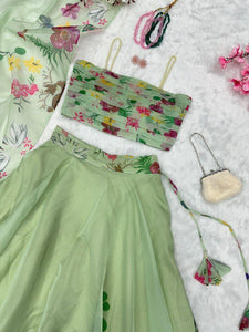 Green meadow strappy blouse Lehenga readymade