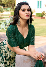 Tussar silk Lehenga in green with white flowers