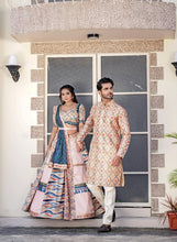 Peach and rama green Lehenga choli - readymade (matching men’s kurta available)