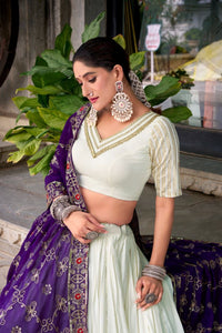 Pure rayon white readymade Lehenga with contrasting dupatta