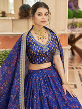 Navy blue floral lehenga
