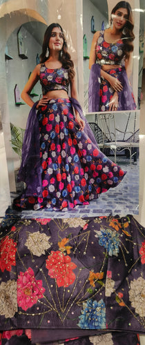 Boutique collection - deep purple floral chinon silk Lehenga