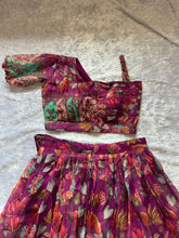 Wine floral printed organza silk lehenga