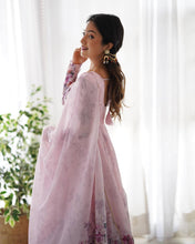 Organza silk floral anarkali in baby pink