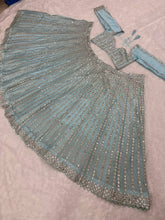 Icy blue Rangoli silk lehenga (pastel)