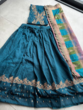 Teal blue vichitra silk Lehenga (skirt stitched)