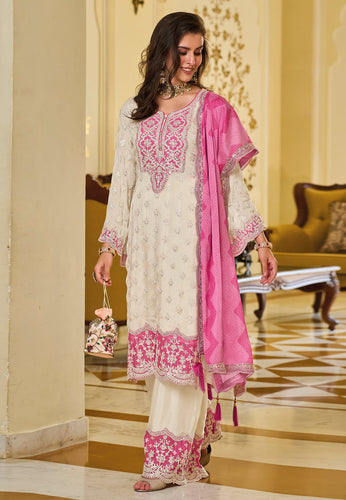 Cream and pink palazzo set