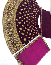 Maroon and gold velvet Lehenga