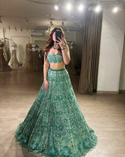 Mint green floral sequinned partywear Lehenga