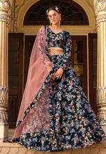 Blue silk floral Lehenga