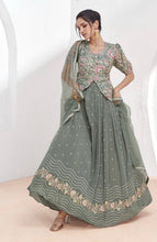 Sage grey long top Lehenga Indo western style readymade (UK 10-18)