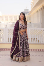 Partywear Lehenga - Wine viscose jacquard Lehenga