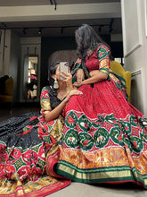 Tussar silk lehengas with bandhej and patola print (skirt stitched) - maroon