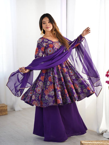 Purple Roman silk kediya style palazzo