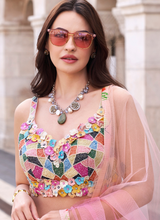 Peach chinon crush silk colourful readymade Lehenga