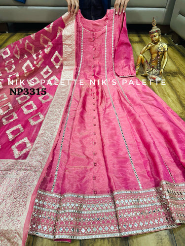 Niks collection - pink shimmer tissue anarkali (plus size option)