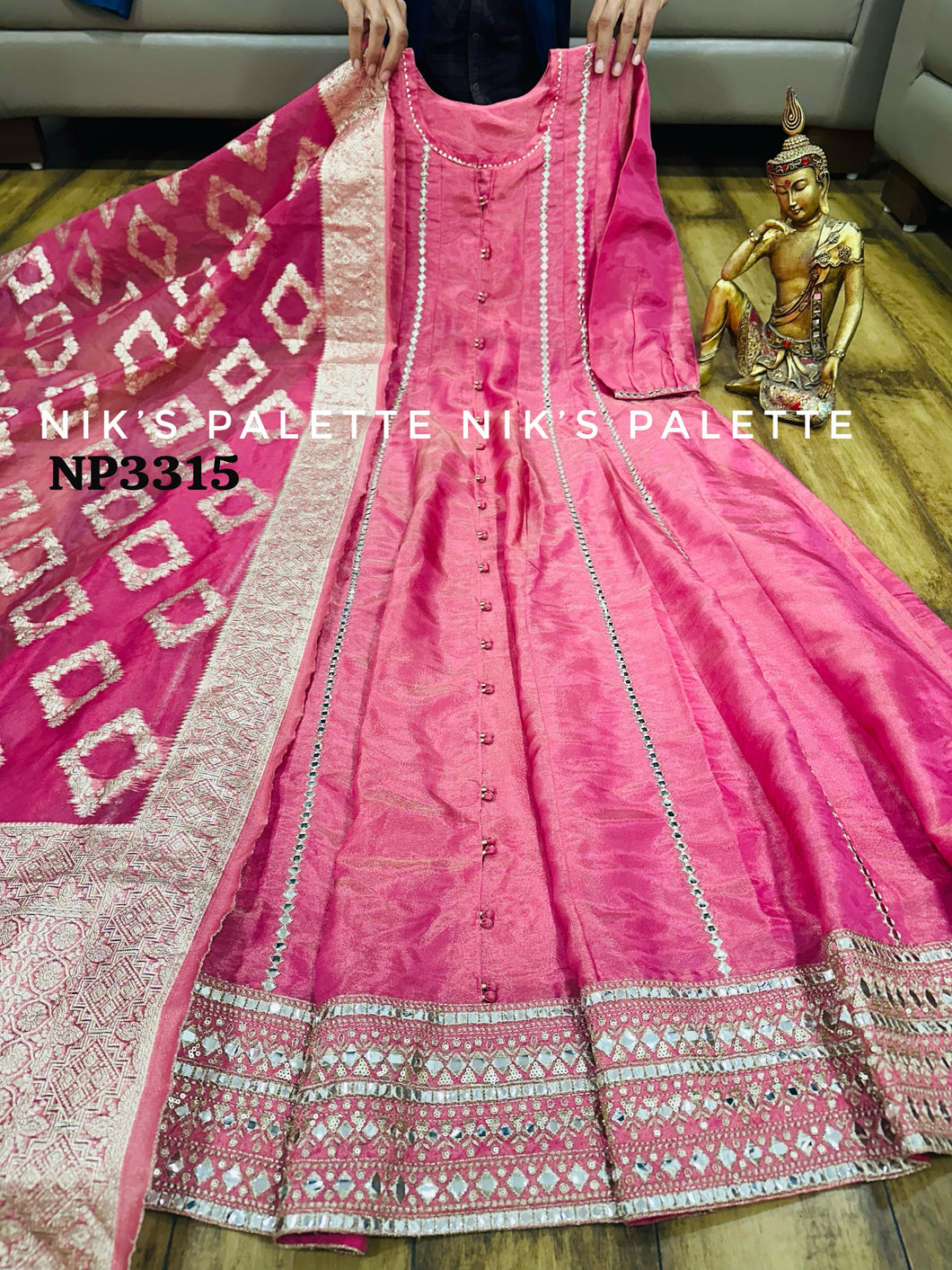 Niks collection - pink shimmer tissue anarkali (plus size option)