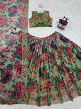 Floral shaded organza silk lehenga in green