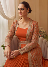 Orange silk gown with jacket and belt