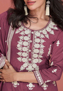 Embroidered Art Silk salwaar Suit in Rose