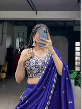 Royal blue Kashmiri silk lehenga (skirt stitched)
