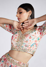 Tinge of cream and pink organza floral Lehenga